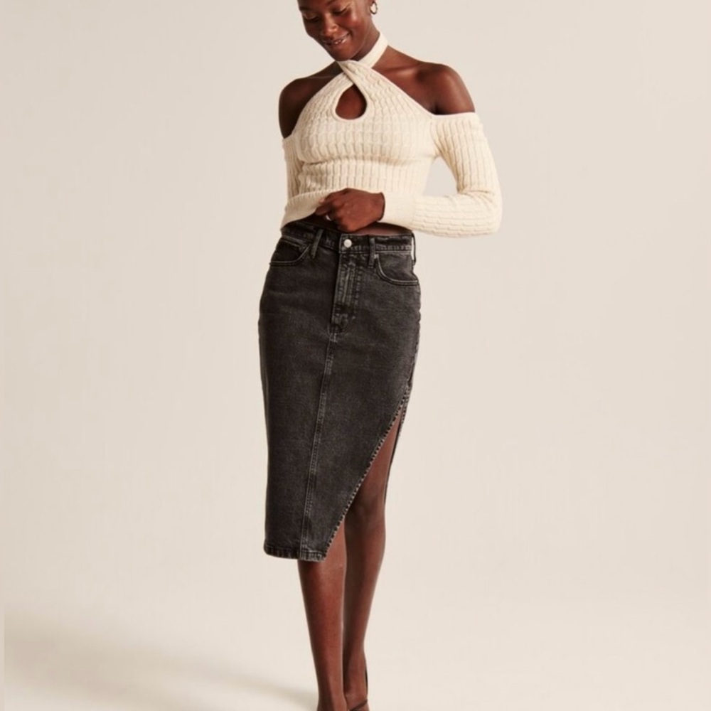 Abercrombie and Fitch High Slit Denim Skirt